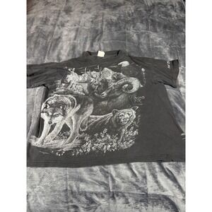 Caribbean Dream Vintage Wildlife Graphic T Shirt Black Mens SZ L Wolf Bear Eagle